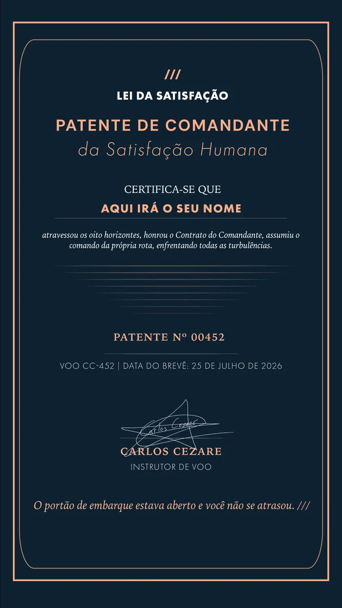 Certificado de Patente de Comandante da Satisfação Humana, modelo vertical