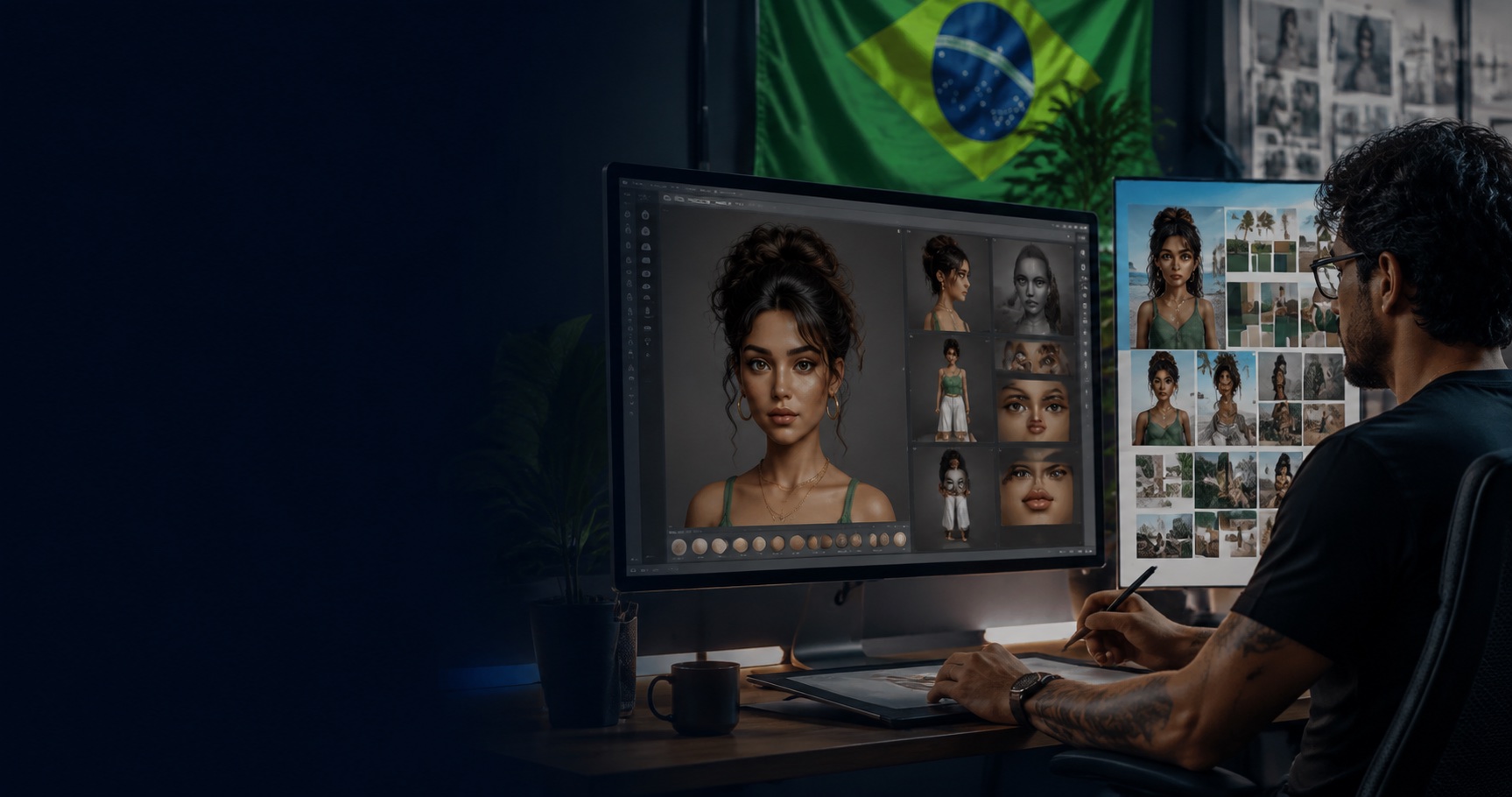 Imagem editorial para influenciador virtual com IA.