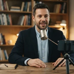 Microfone de lapela para celular trocado por uma lata com barbante presa na camisa de um criador